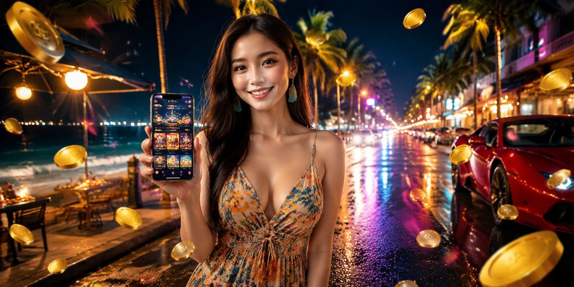 Người dùng tại Mũi Né tham gia casino trực tuyến trên điện thoại bên bờ biển buổi tối